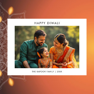 Tarjeta Diwali simple de fotos familiares en blanc