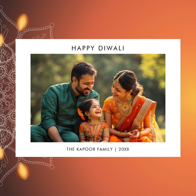 Tarjeta Diwali simple de fotos familiares en blanc (Subido por el creador)