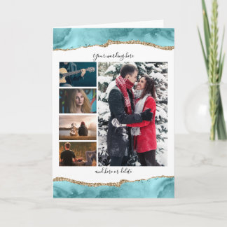 Tarjeta DIY 5 foto aniversario boda mármol azul geodésico