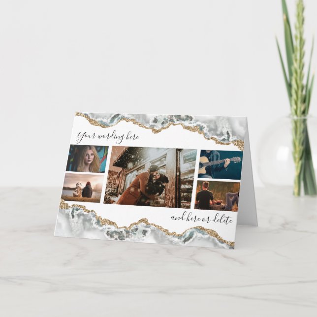 Tarjeta DIY 7 aniversario de boda mármol geoda ágata (Anverso)