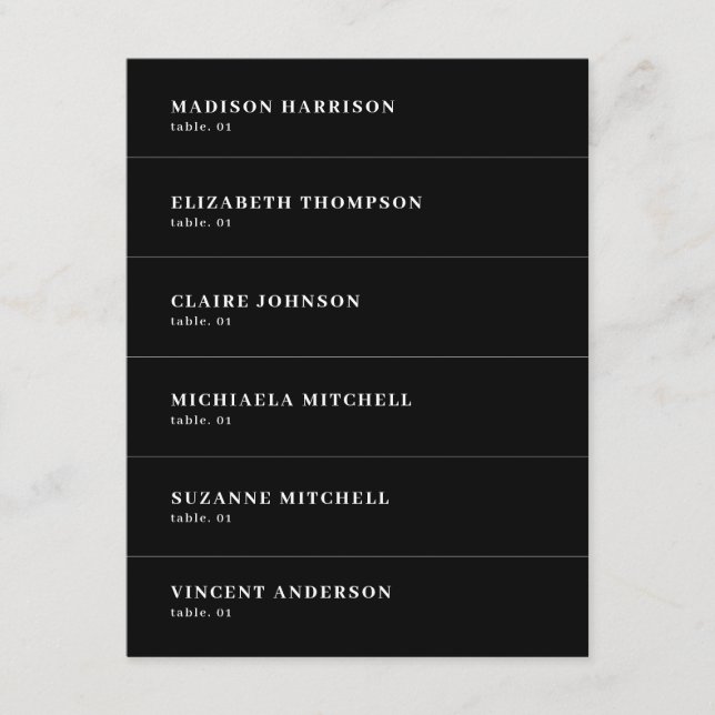 Tarjeta DIY del lugar del nombre del Boda negro (Anverso)