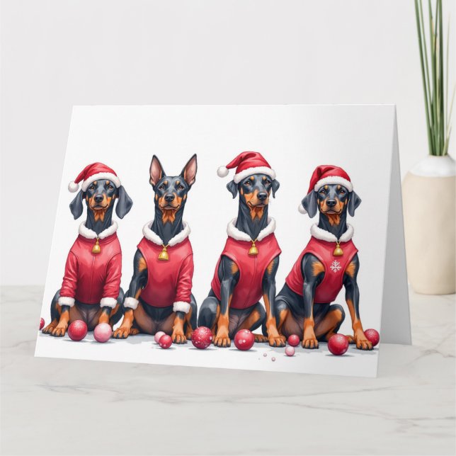 Tarjeta Doberman Christmas Dress Santa Hat (Anverso)