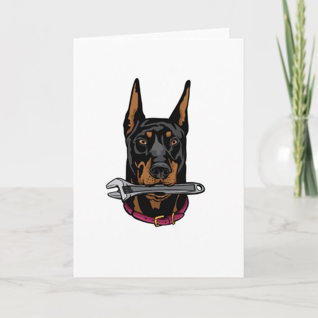 Tarjeta Doberman con llave inglesa (Anverso)