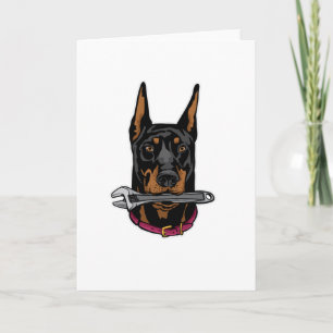 Tarjeta Doberman con llave inglesa