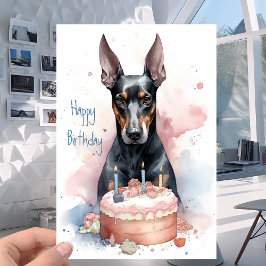 Tarjeta Doberman con pastel - Amantes del Perro Feliz Cump