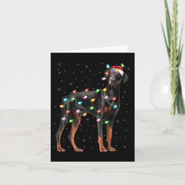 Tarjeta Doberman Dog Christmas Lights Santa Pet Dog Lover  (Anverso)