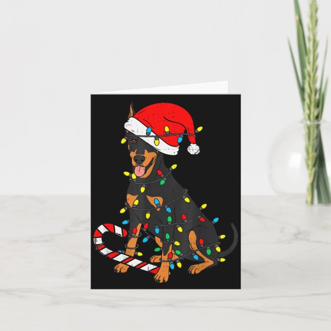 Tarjeta Doberman Dog Christmas Lights Santa Xmas Pet Dog L (Anverso)