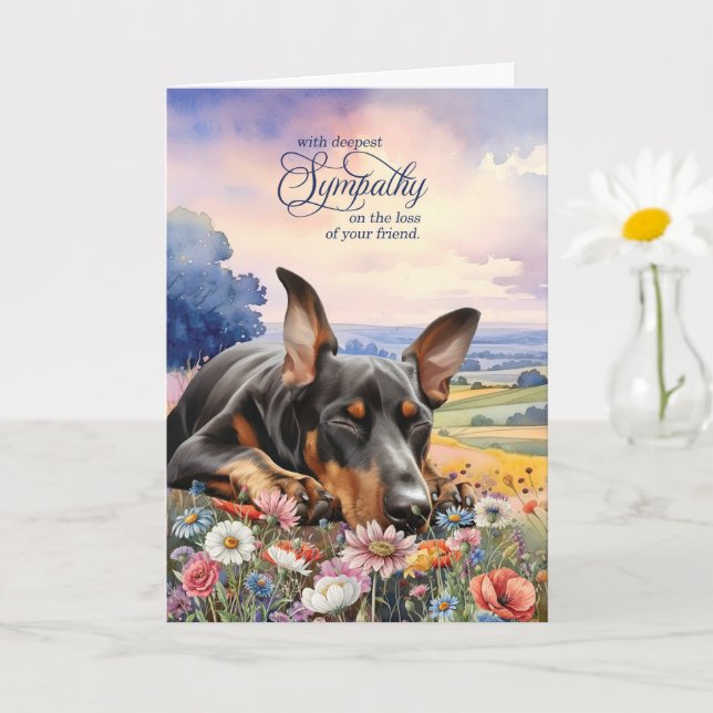 Tarjeta Doberman Dog with Wildflowers Pet Sympathy (Planta pequeña)