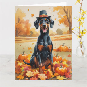 Tarjeta Doberman en Hojas de Otoño Arte de Acción de Graci