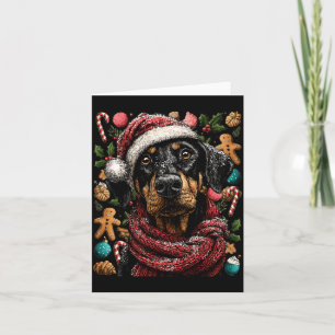 Tarjeta Doberman Festivo Con Gorro De Santa Invierno Nevad