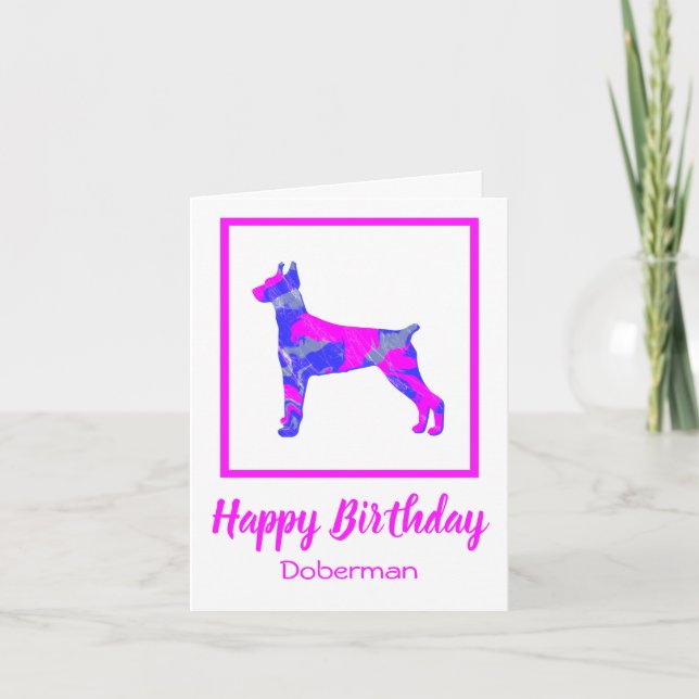 Tarjeta Doberman Hot Pink Silhouette Dog Funny Cumpleaños (Anverso)