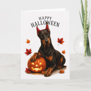 Tarjeta Doberman perro diablo de Halloween