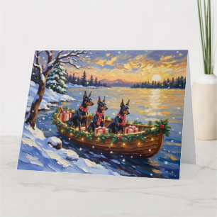 Tarjeta Doberman Pinscher Navidad Barco Fiesta