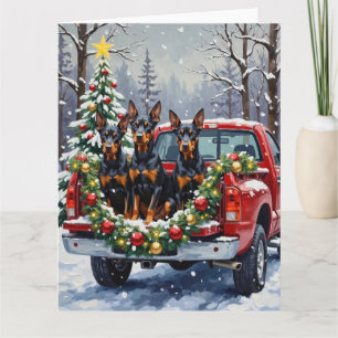 Tarjeta Doberman Pinscher Navidad Camión Rojo Fiesta