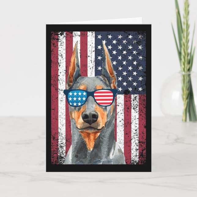 Tarjeta Doberman Pinscher Patriótico 4 De Julio EEUU Ameri (Anverso)