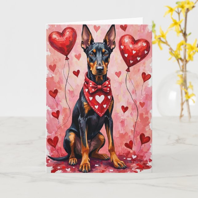 Tarjeta Doberman Pinscher Valentine’s Day Dog with Hearts  (flor amarilla)