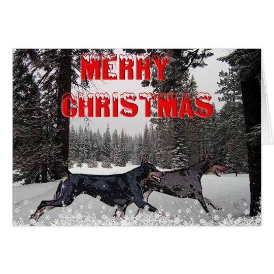 Tarjeta Dobermans del navidad de la nieve