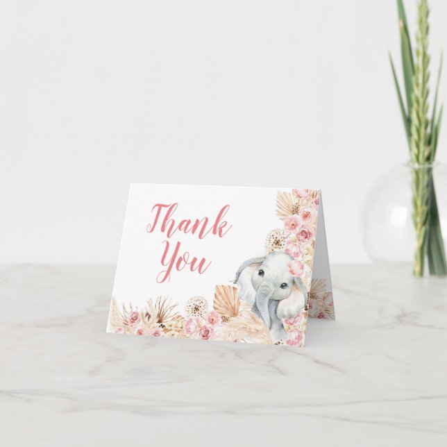 Tarjeta doblada Baby Shower Chica del Elefante Ros (Anverso)