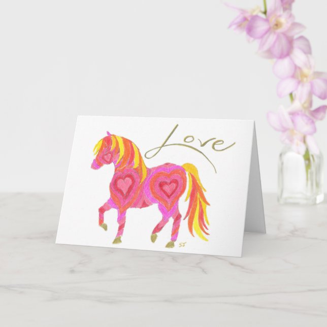 Tarjeta doblada Caballo de amor rosado de Sherry J (Orquídea)