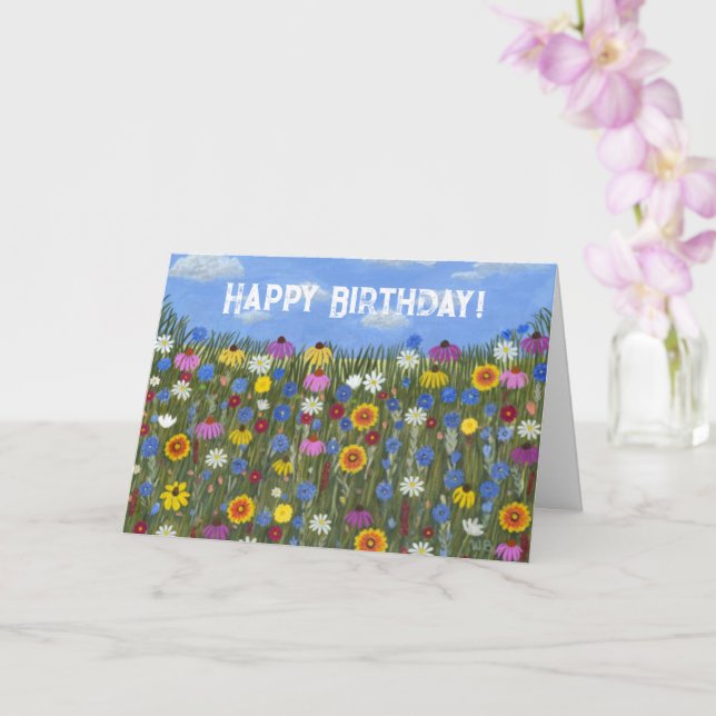Tarjeta doblada con flores silvestres y margaritas (Orquídea)