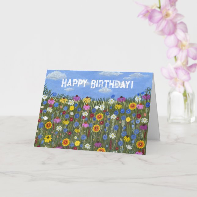 Tarjeta doblada con flores silvestres y margaritas (Orquídea)