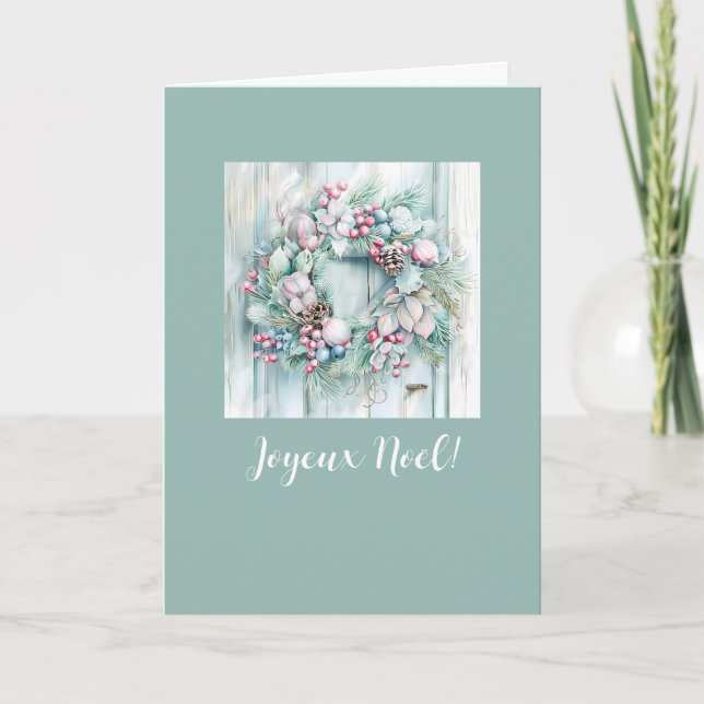 Tarjeta doblada de corona vintage de Joyeux Noël (Anverso)