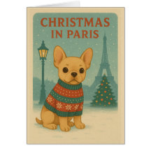 Tarjeta doblada de Navidad de adorable Bulldog Fra