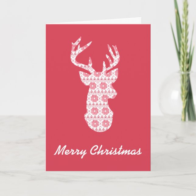 Tarjeta doblada de reno de Navidad de punto de inv (Anverso)