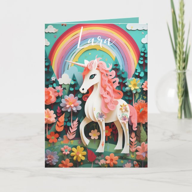 Tarjeta doblada de Unicornio Mágico del Arcoíris D (Anverso)