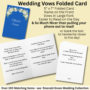 Tarjeta doblada de votos de boda Cobalto Azul