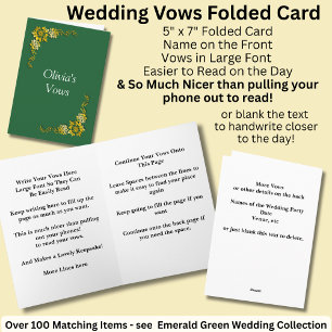 Tarjeta doblada de votos de boda esmeralda verde y