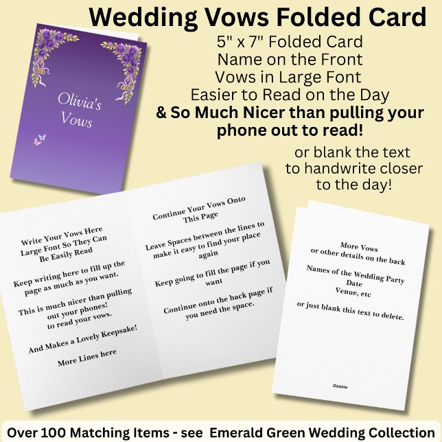 Tarjeta doblada de votos de boda Flores Moradas Ma (Subido por el creador)