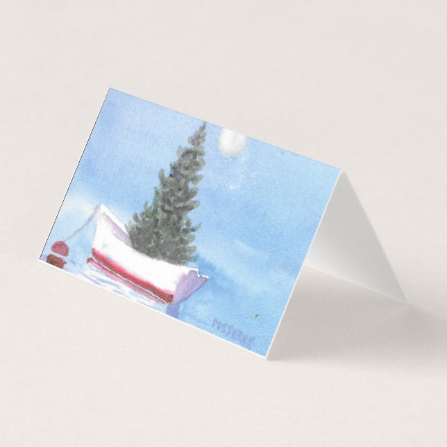 Tarjeta doblada del árbol de Navidad en barca de r (Anverso)