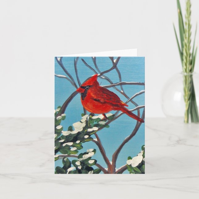 Tarjeta doblada del cardenal de invierno (Anverso)