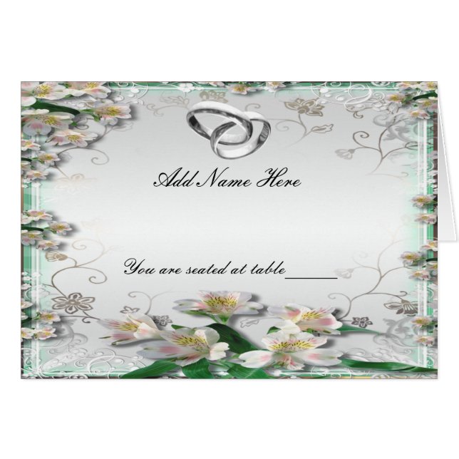 Tarjeta doblada floral blanca elegante del lugar (Anverso (Horizontal))