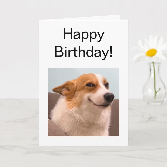 Tarjeta doblada Meme de Corgi sonriente (Planta pequeña)
