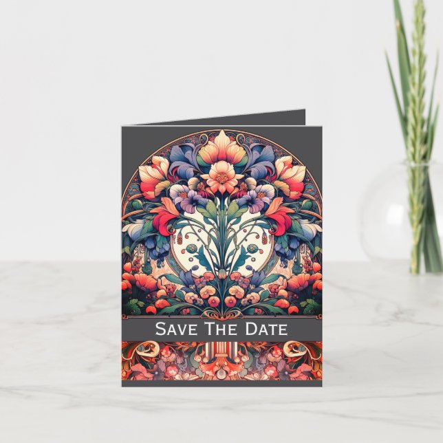 Tarjeta Doble de Aviso de Boda Mucha Estilo (Anverso)