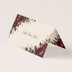 Tarjeta Doble de Boda de Peonía Burgundy Elegante