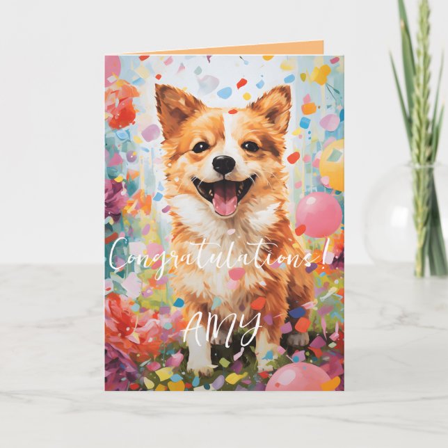 Tarjeta Doble de Cachorro con Acuarela Colorida y  (Anverso)