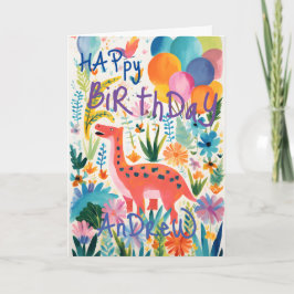 Tarjeta Doble de Dinosaurio de Dibujos Animados Co