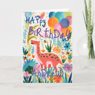 Tarjeta Doble de Dinosaurio de Dibujos Animados Co