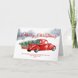 Tarjeta Doble de Feliz Navidad con Camioneta Roja 