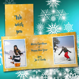 Tarjeta doble de fotos triples Gold Merry Christma