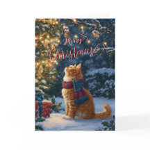 Tarjeta Doble de Navidad de Gato Naranja Festivo
