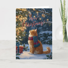 Tarjeta Doble de Navidad de Gato Naranja Festivo