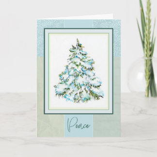 Tarjeta Doble de Navidad Pino Nieve Acuarela 