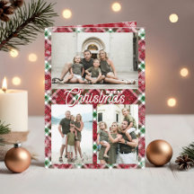 Tarjeta Doble Foto de Navidad Plaid 3