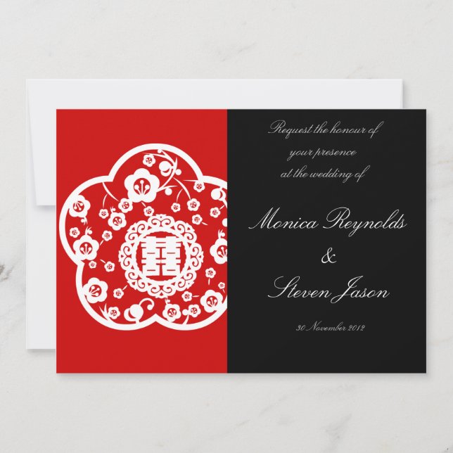 Tarjeta doble oriental de la invitación del boda (Anverso)