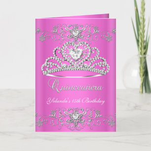 Tarjeta Doble Quinceañera Tiara Rosa con Brillo
