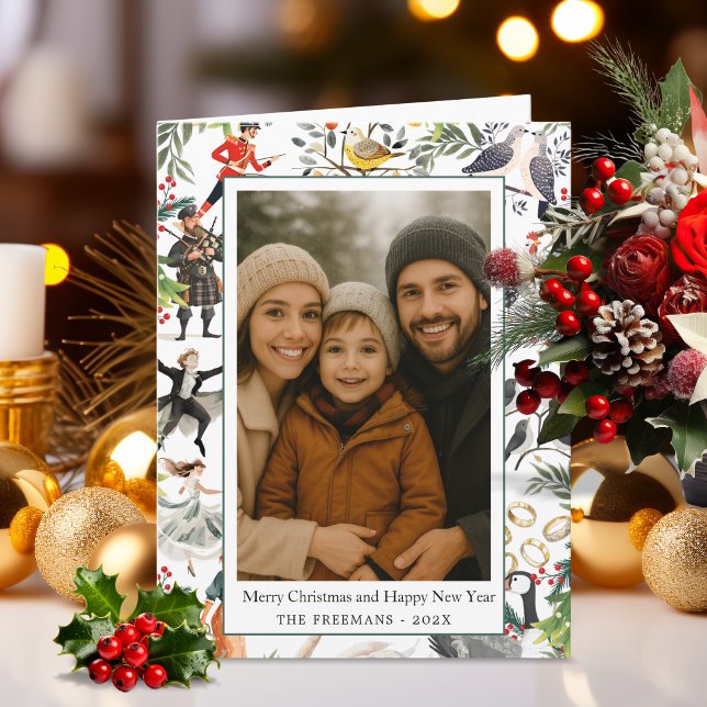 Tarjeta Doce Días de Navidad Doblado (Twelve Days of Christmas Folded Holiday Greeting Card)